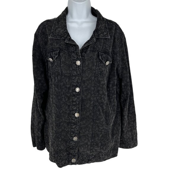 Additions By Chicos Faded Black Textured Button-Down Jacket Womens Size 3 US XL - Picture 1 of 8